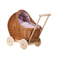 Wicker Doll Pram Lili – Pink Bedding – handwoven Polish wicker pram, made in Poland