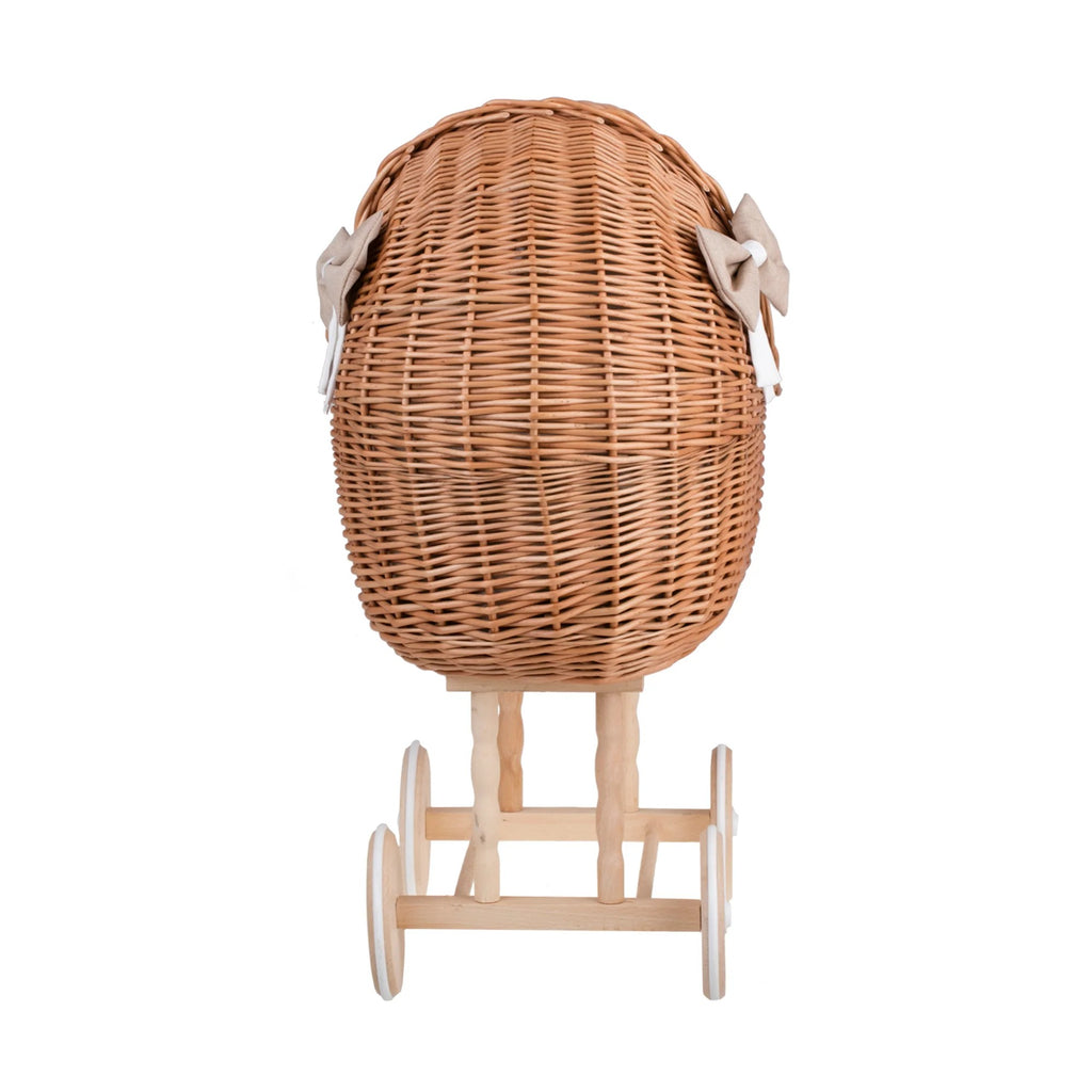Wicker Doll Stroller Lena – Beige Bedding – handwoven Polish wicker pram, made in Poland
