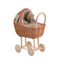Wicker Doll Stroller Lena – Beige Bedding – handwoven Polish wicker pram, made in Poland