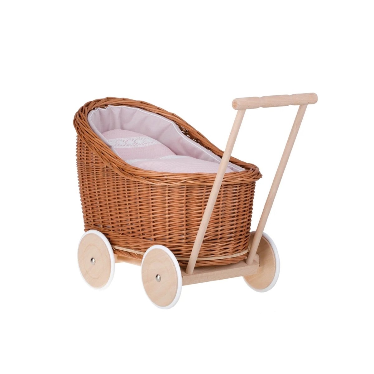 Wicker Doll Stroller Luna – Pink Trim 2 - Tiny Tugz™