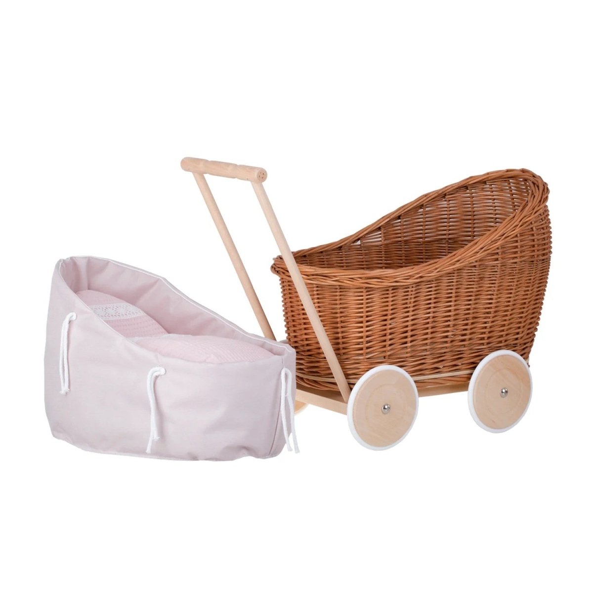 Wicker Doll Stroller Luna – Pink Trim 2 - Tiny Tugz™