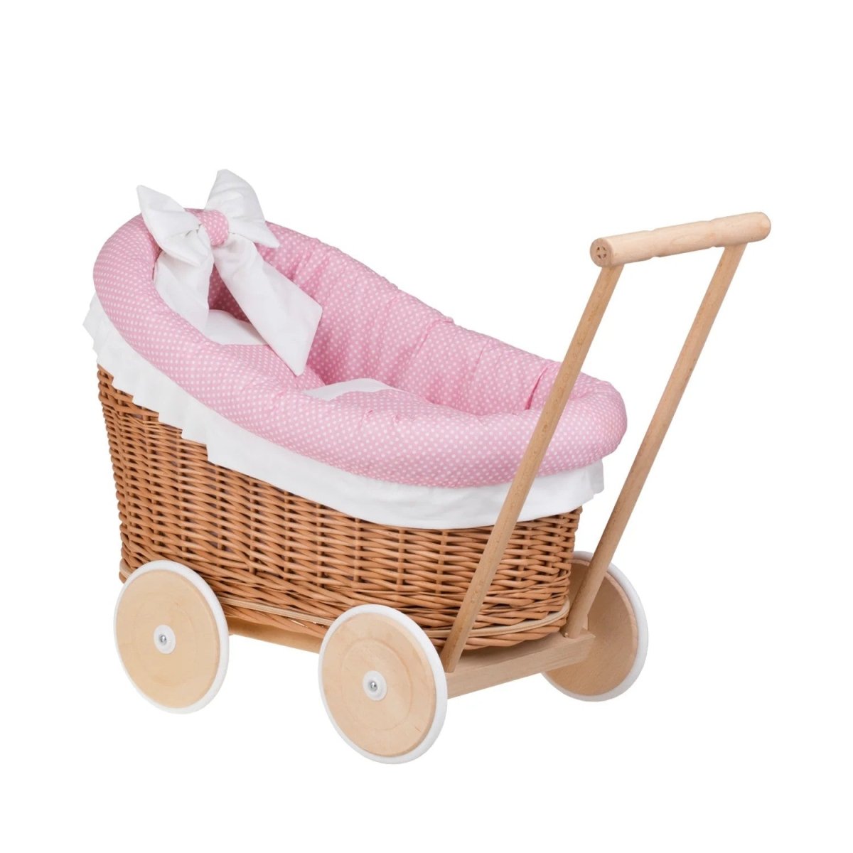 Wicker Doll Stroller Luna – Pink Trim - Tiny Tugz™