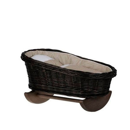 Wicker Rocking Cradle Mimi Dark - Beige Bedding – handwoven Polish wicker cradle, made in Poland