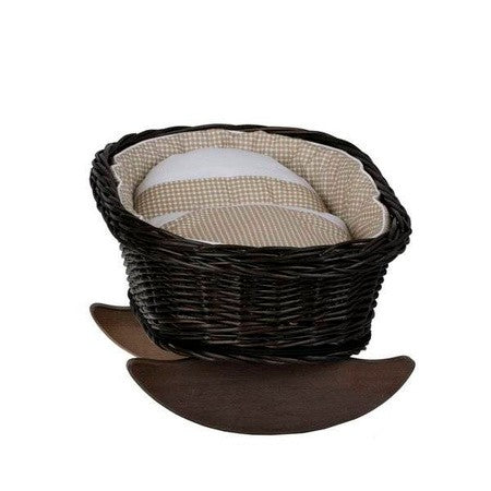 Wicker Rocking Cradle Mimi Dark - Beige Bedding – handwoven Polish wicker cradle, made in Poland