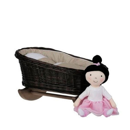 Wicker Rocking Cradle Mimi Dark - Beige Bedding – handwoven Polish wicker cradle, made in Poland