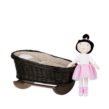 Wicker Rocking Cradle Mimi Dark - Beige Bedding – handwoven Polish wicker cradle, made in Poland