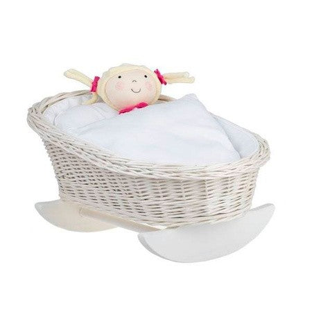 Wicker Rocking Cradle Mimi Light - White Bedding – handwoven Polish wicker cradle, made in Poland