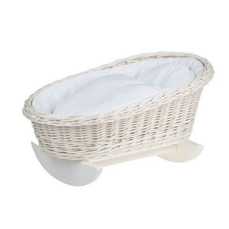Wicker Rocking Cradle Mimi Light - White Bedding – handwoven Polish wicker cradle, made in Poland