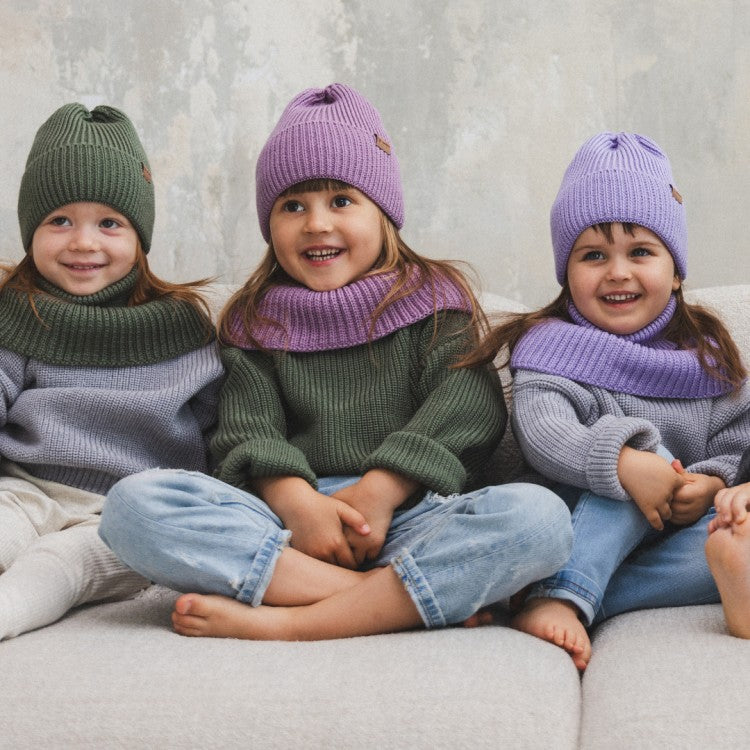 Winter Merino Wool Hat for Kids - Lilac