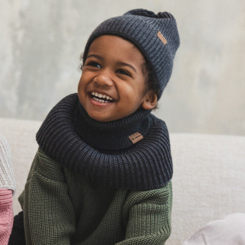 Winter Merino Wool Tube Scarf for Kids - Graphite