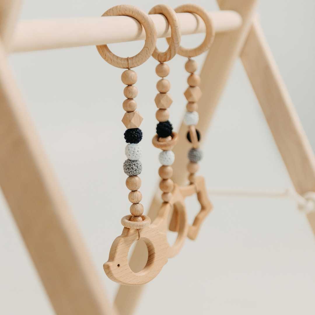 Wooden Baby Gym with Black & White Toys – Montessori Play Arch