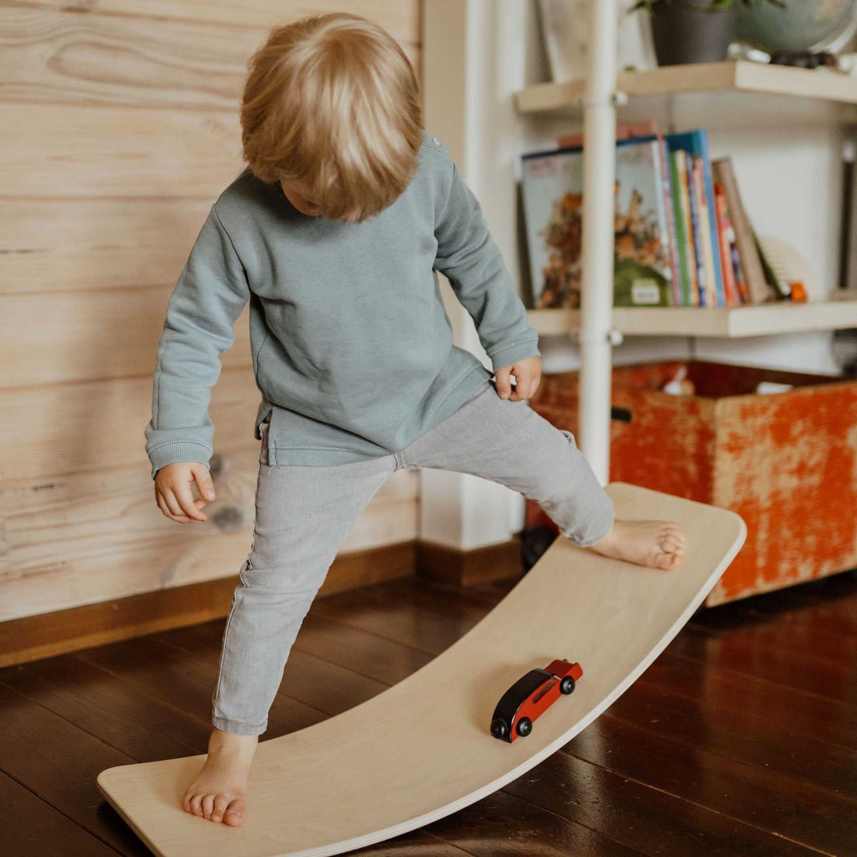 Wooden Balance Board for Kids with Grey Felt Base – Natural Wood - Tiny Tugz™