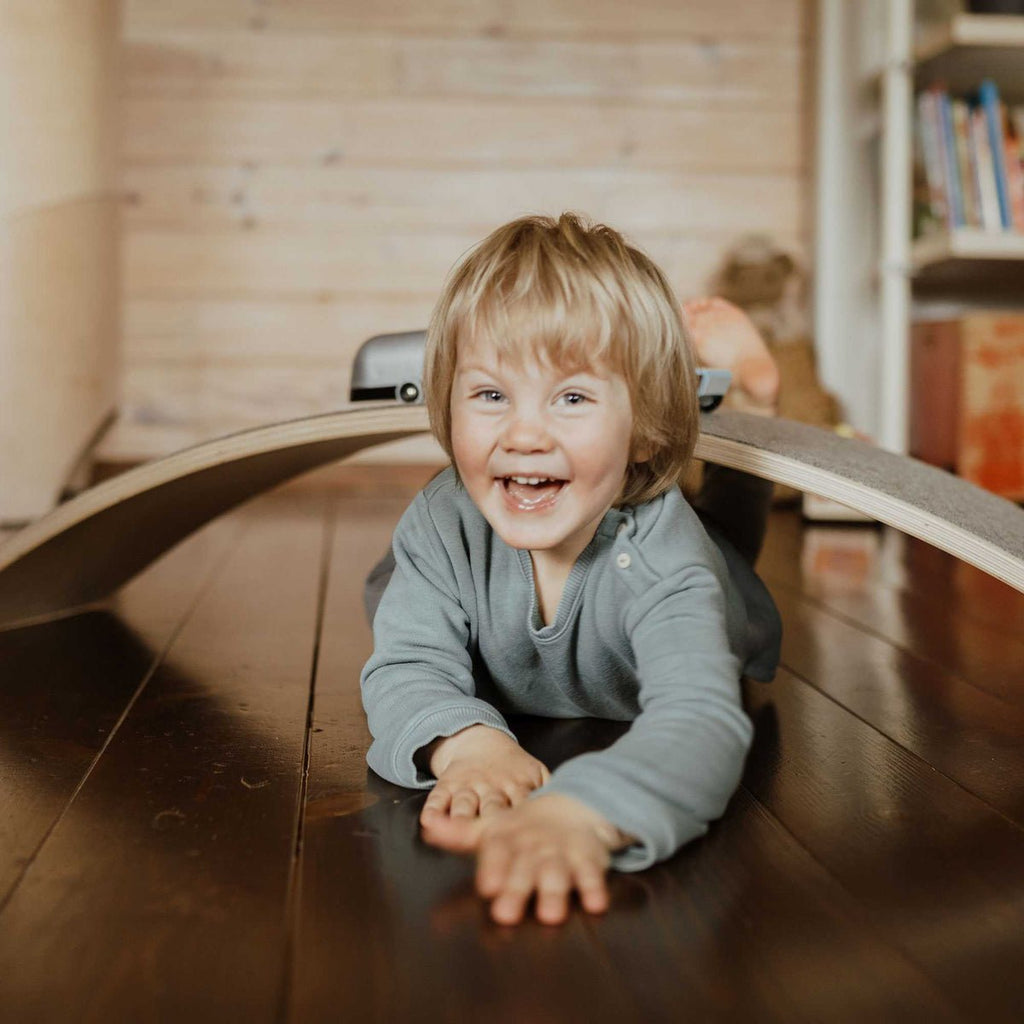 Wooden Balance Board for Kids with Grey Felt Base – Natural Wood - Tiny Tugz™