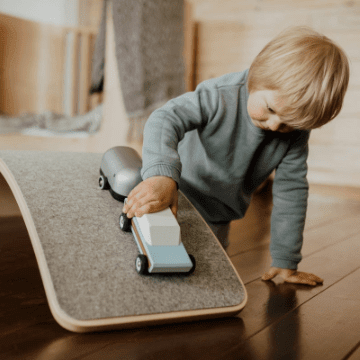 Wooden Balance Board for Kids with Grey Felt Base – Natural Wood - Tiny Tugz™