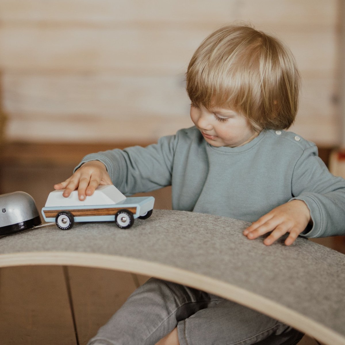 Wooden Balance Board for Kids with Grey Felt Base – Natural Wood - Tiny Tugz™
