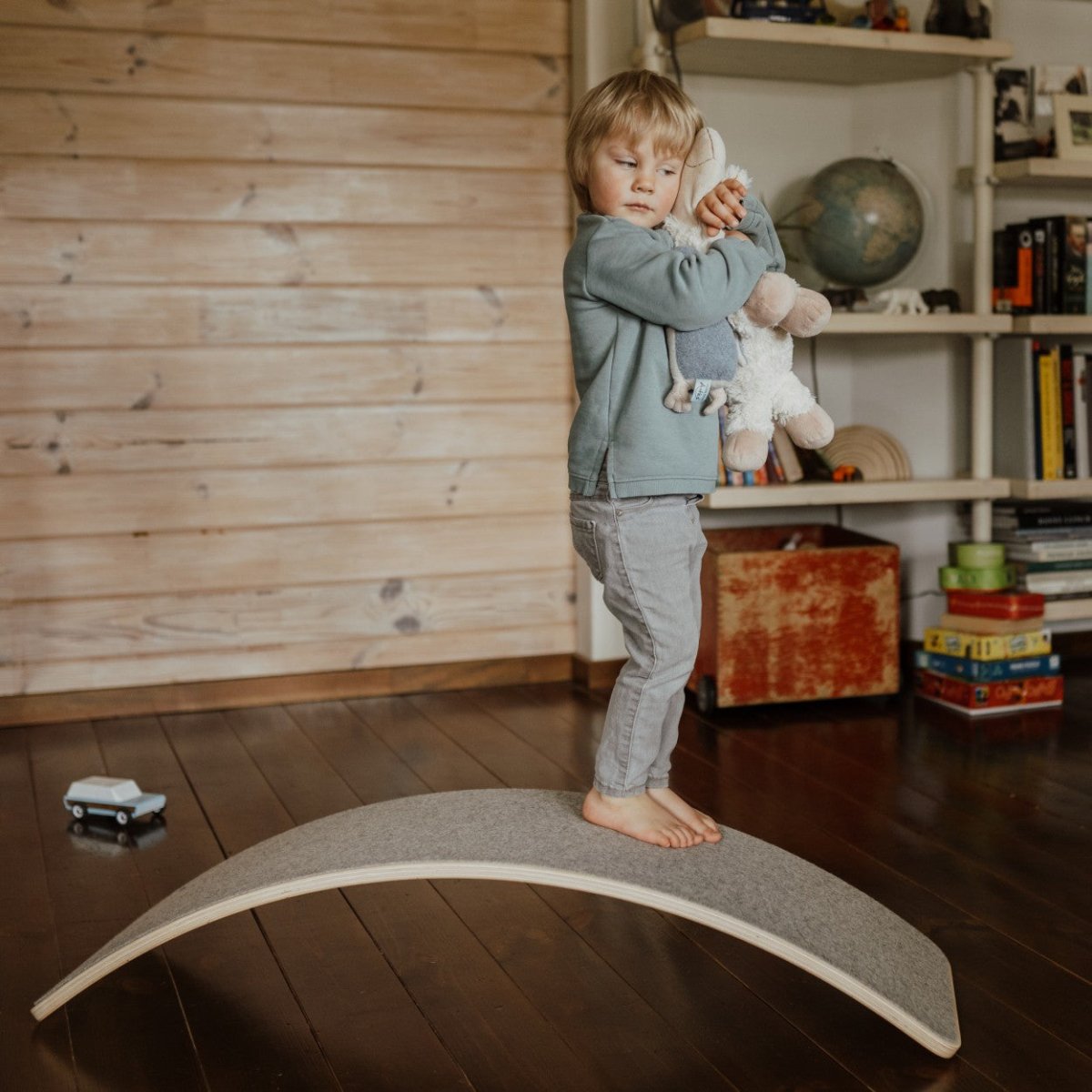 Wooden Balance Board for Kids with Grey Felt Base – Natural Wood - Tiny Tugz™