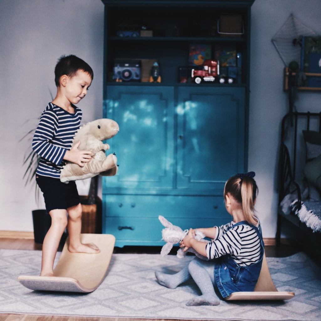 Wooden Balance Board for Kids with Grey Felt Base – Natural Wood - Tiny Tugz™