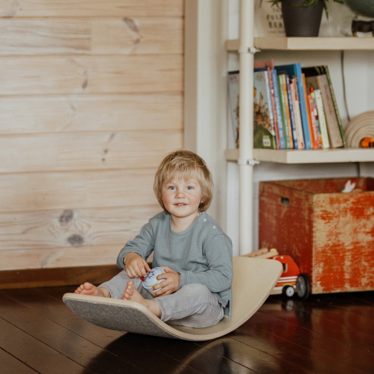 Wooden Balance Board for Kids with Grey Felt Base – Natural Wood - Tiny Tugz™