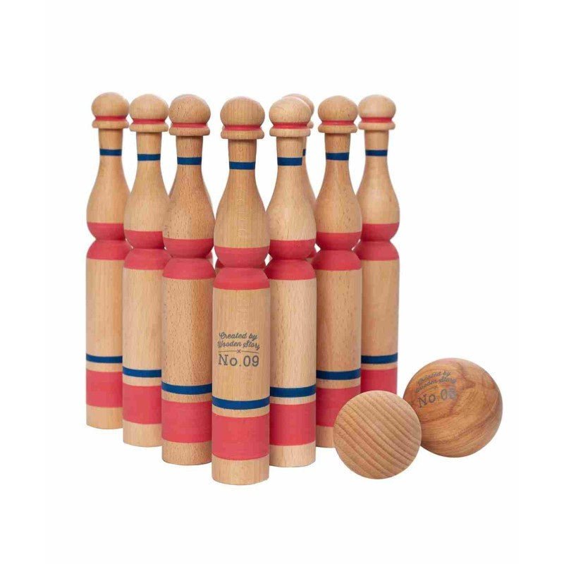 Wooden Bowling Set for Kids & Families (Red) - Tiny Tugz™