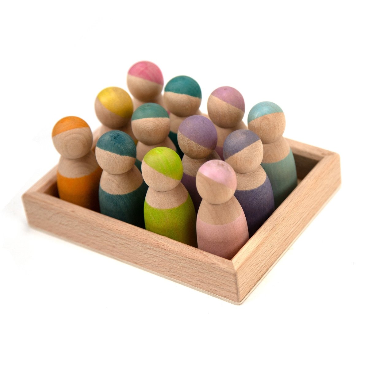Wooden Toy - 12 Wooden Dolls, Pastel - Montessori Open-Ended Toy - Tiny Tugz™