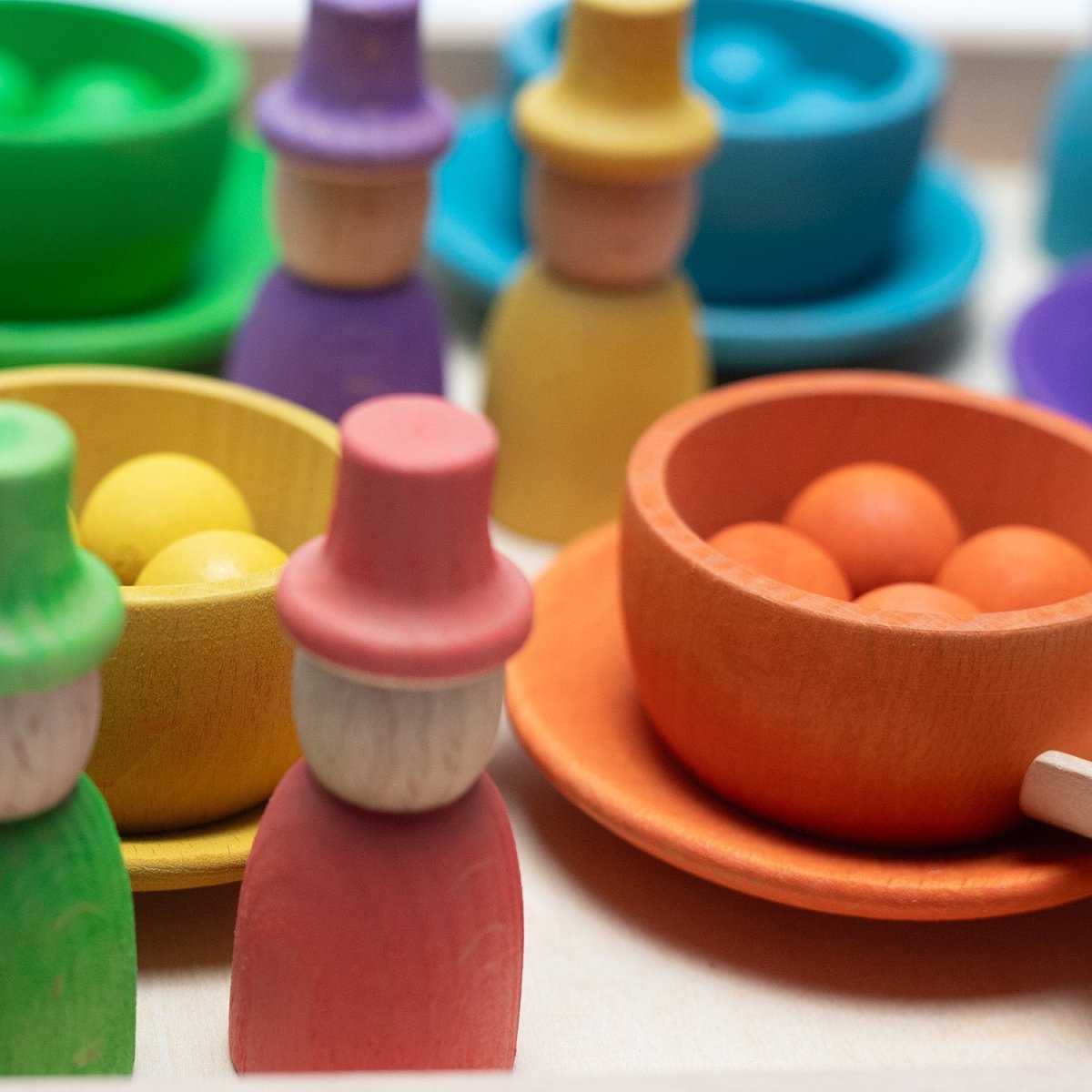 Wooden Toy - Colored Figures, Bowls and Balls on Tray - Tiny Tugz™