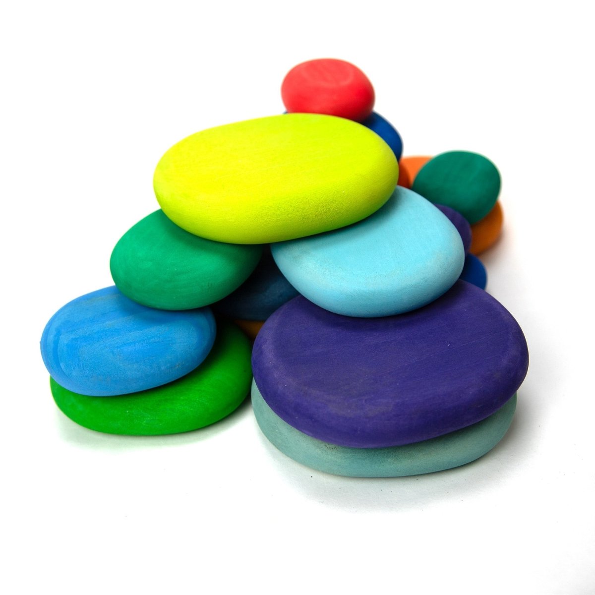 Wooden Toy - Colored Wooden Stacking Stones - 16 Pieces - Tiny Tugz™