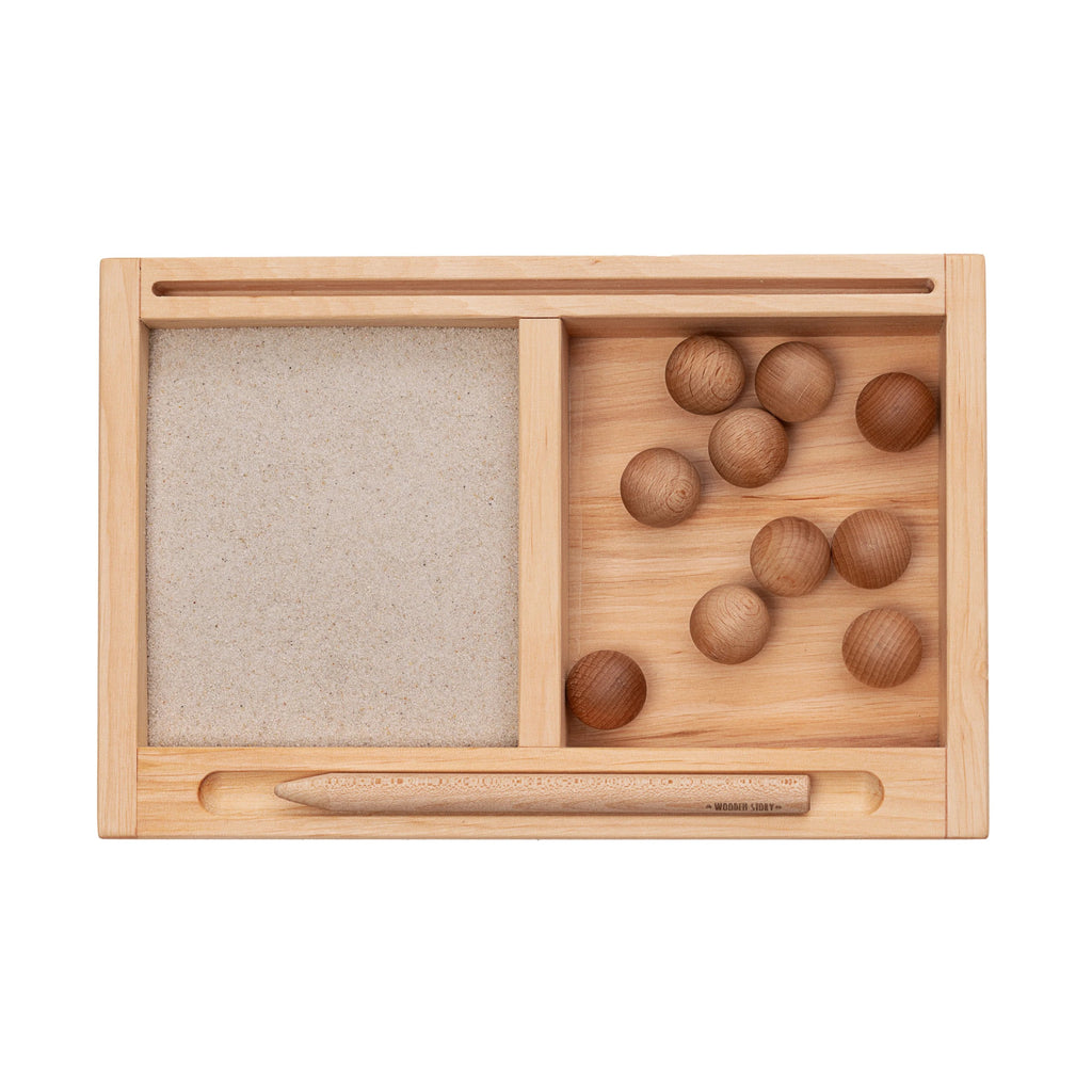 Small Montessori Sand Writing Tray with Divider + Card Holder