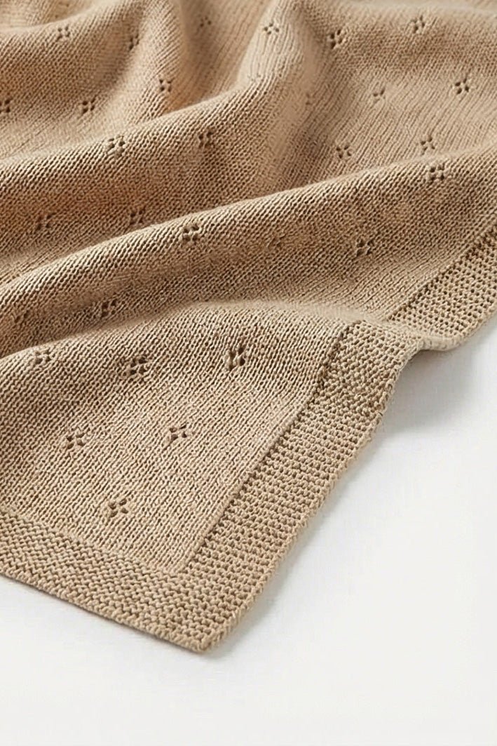 Wool Baby/Children's Blanket / Swaddle Blanket - Pointelle Knit - Merino Wool - Biscotti - Tiny Tugz™