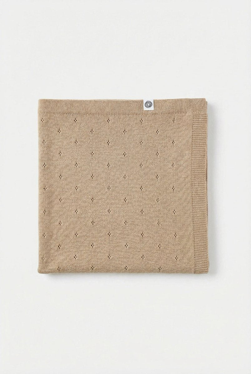 Wool Baby/Children's Blanket / Swaddle Blanket - Pointelle Knit - Merino Wool - Biscotti - Tiny Tugz™