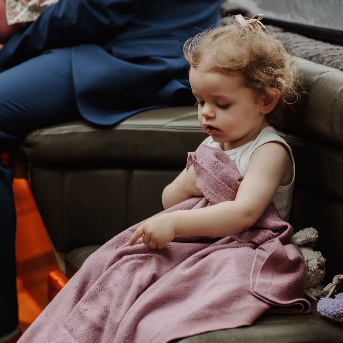 Wool Baby/Children's Blanket / Swaddle Blanket - Pointelle Knit - Merino Wool - Haze - Tiny Tugz™