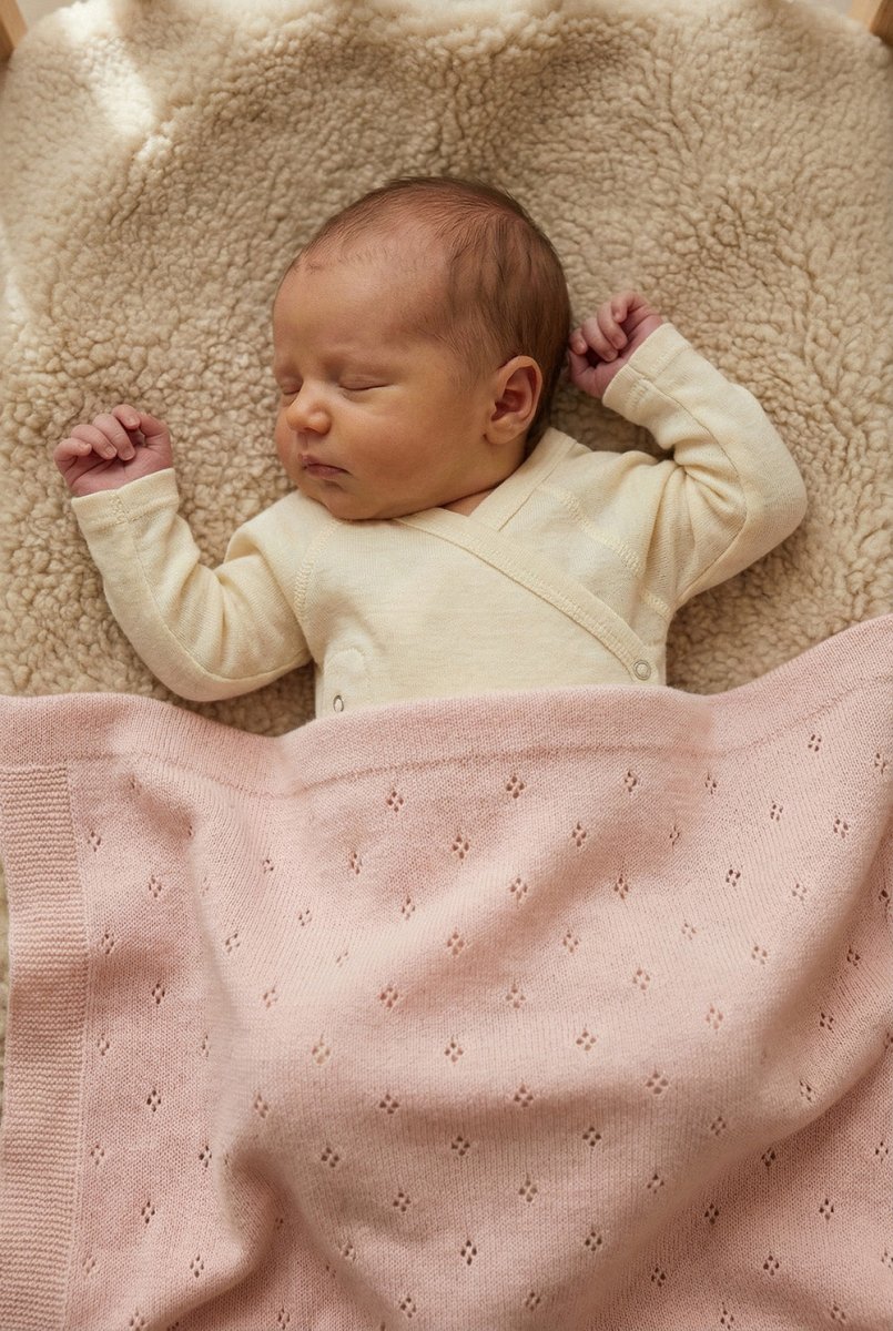 Wool Baby/Children's Blanket / Swaddle Blanket - Pointelle Knit - Merino Wool - Powder Puff - Tiny Tugz™