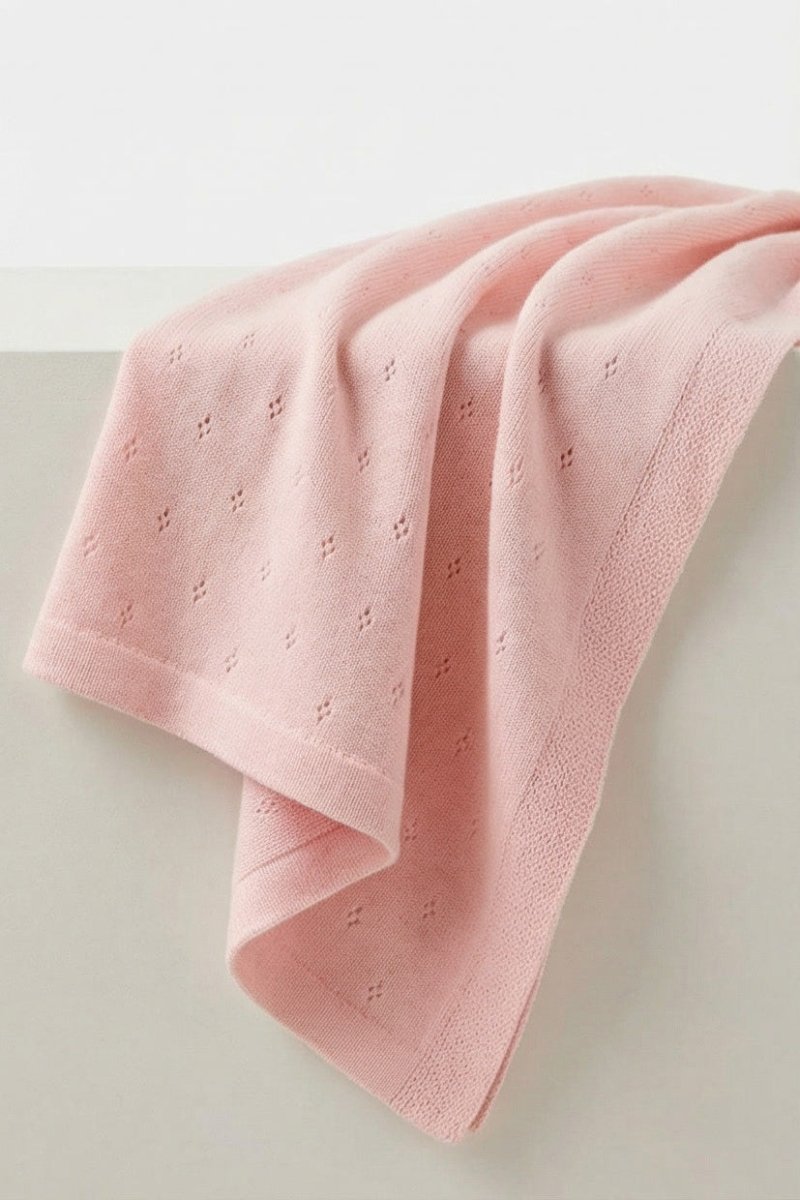 Wool Baby/Children's Blanket / Swaddle Blanket - Pointelle Knit - Merino Wool - Powder Puff - Tiny Tugz™