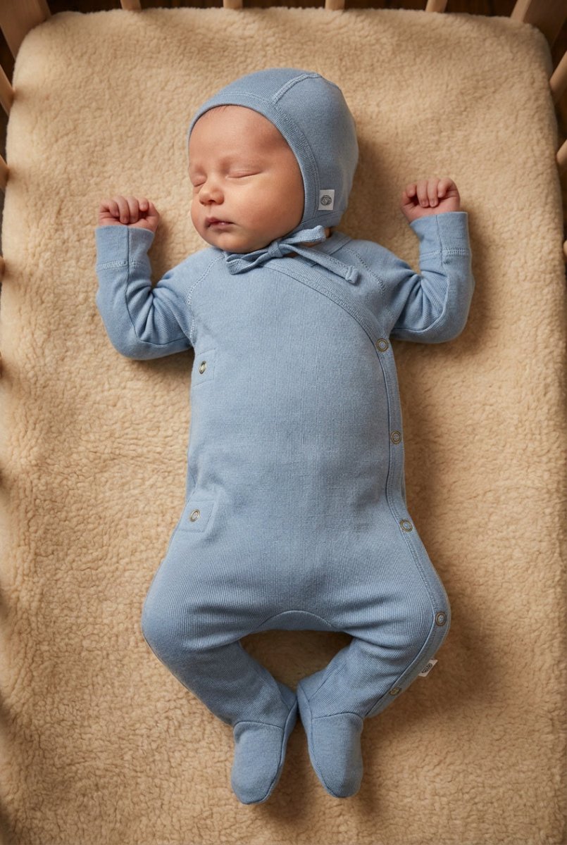 Wool Romper / Crawl Suit - Merino Wool - Blue Fog - Tiny Tugz™