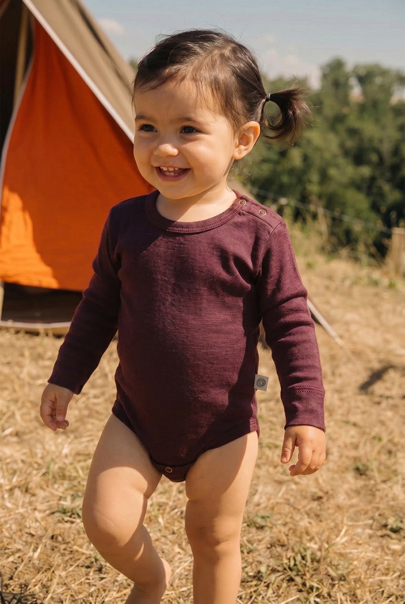 Wool Romper, Long Sleeve - Merino Wool - Fig - Tiny Tugz™