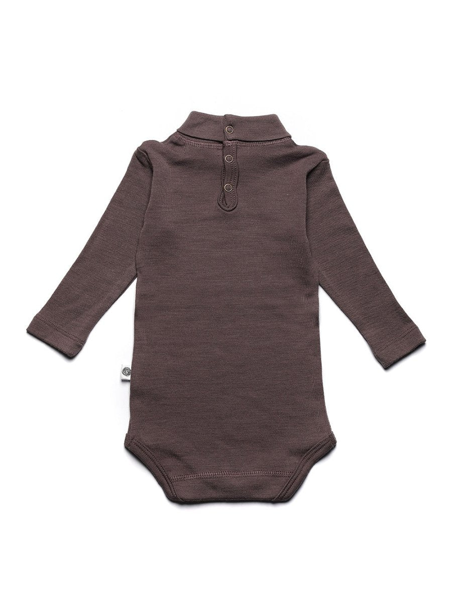 Wool Romper, Long Sleeve, Turtleneck - Merino Wool - Peppercorn - Tiny Tugz™