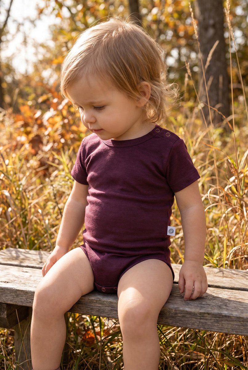 Wool Romper, Short Sleeve - Merino Wool - Fig - Tiny Tugz™