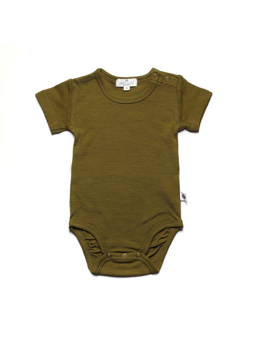 Wool Romper, Short Sleeve - Merino Wool - Fir Green - Tiny Tugz™