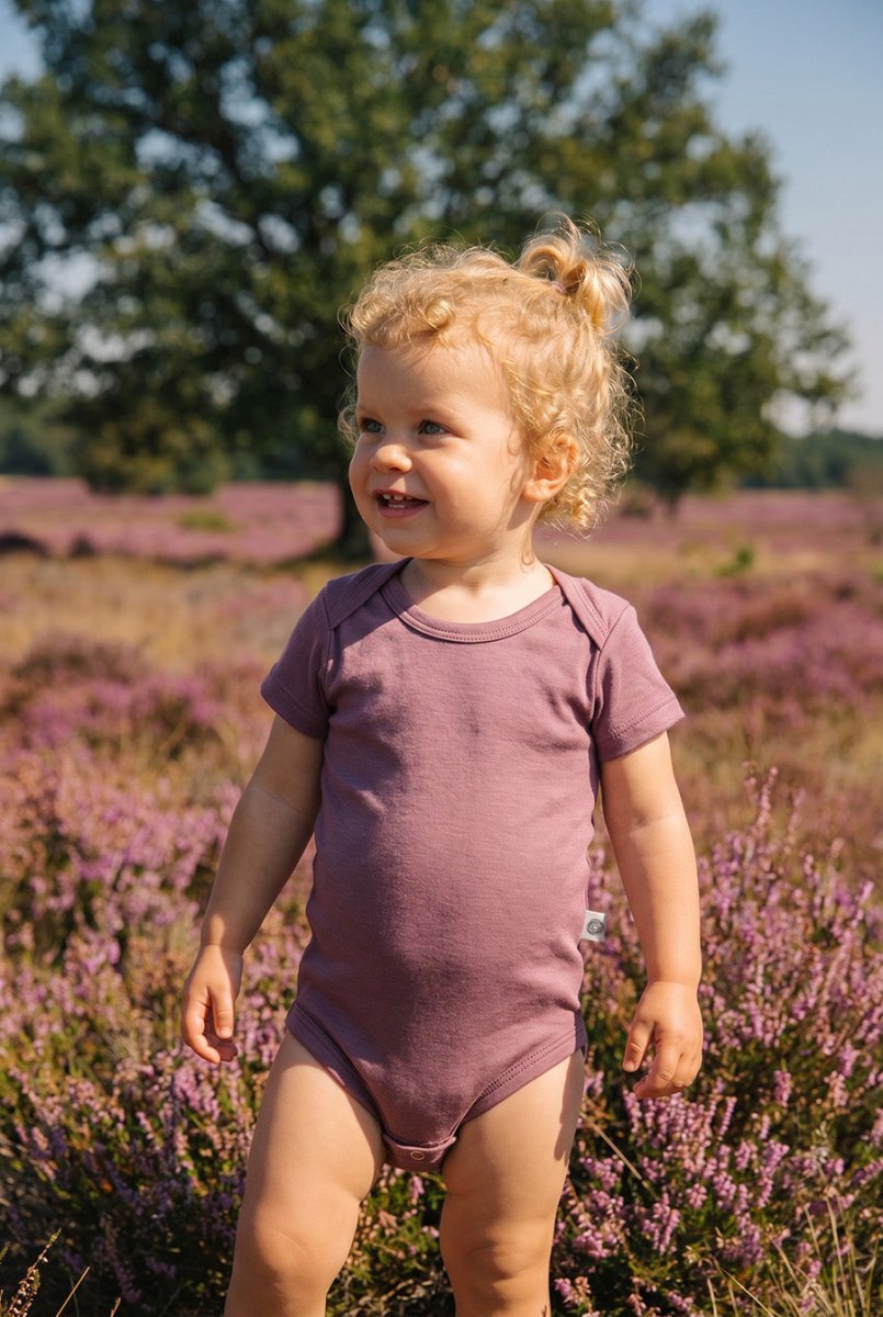 Wool Romper, Short Sleeve - Merino Wool - Grape Shake - Tiny Tugz™