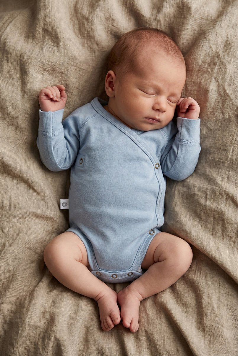 Wool Wrap Romper, Long Sleeve - Merino Wool - Blue Fog - Tiny Tugz™