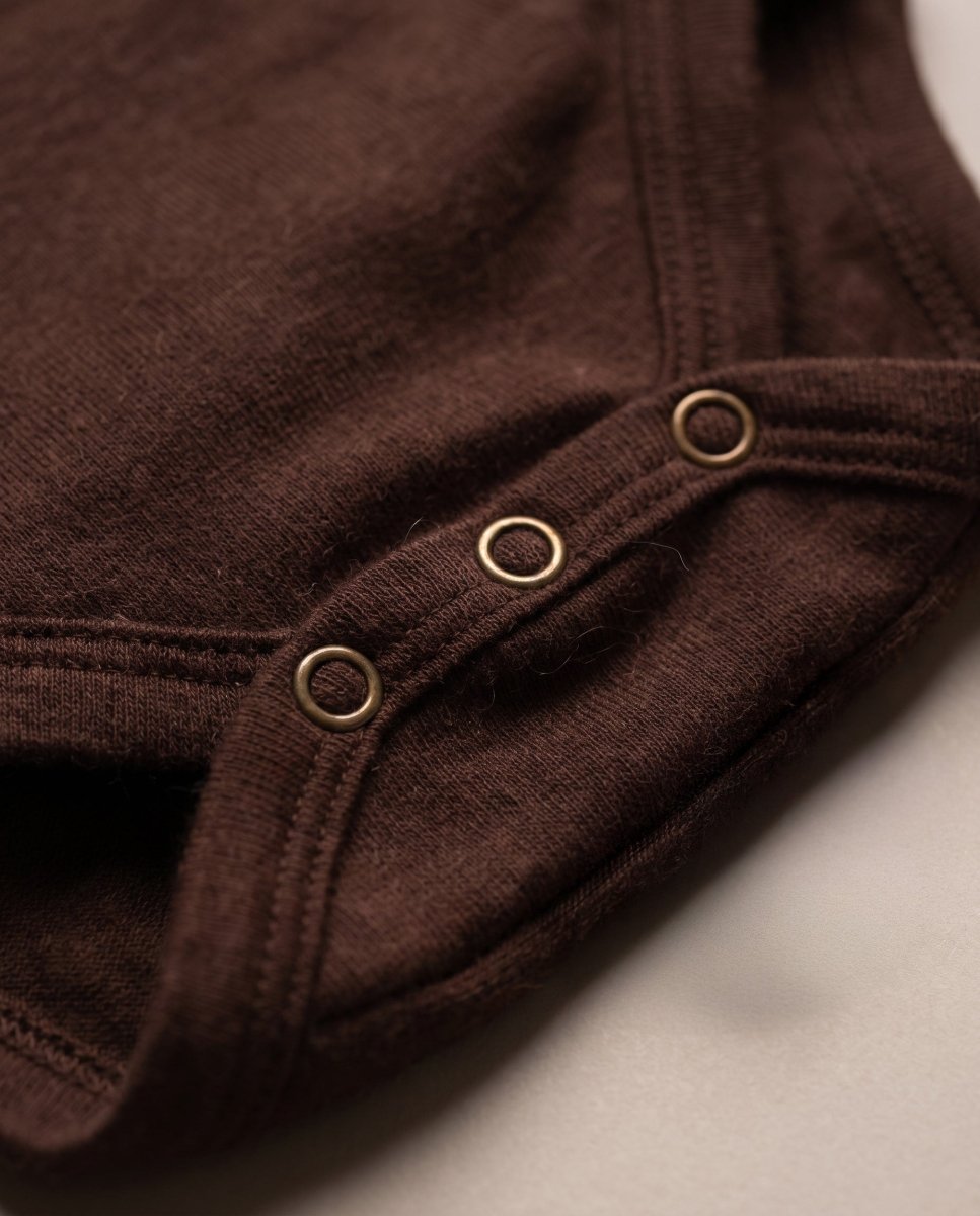 Wool Wrap Romper, Long Sleeve - Merino Wool - Chocolate Fondant - Tiny Tugz™