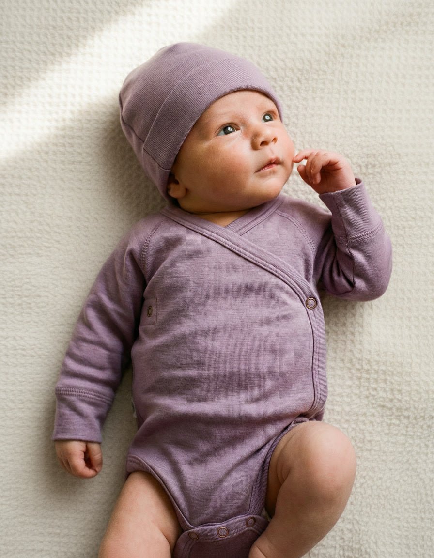 Wool Wrap Romper, Long Sleeve - Merino Wool - Lavender Mist - Tiny Tugz™