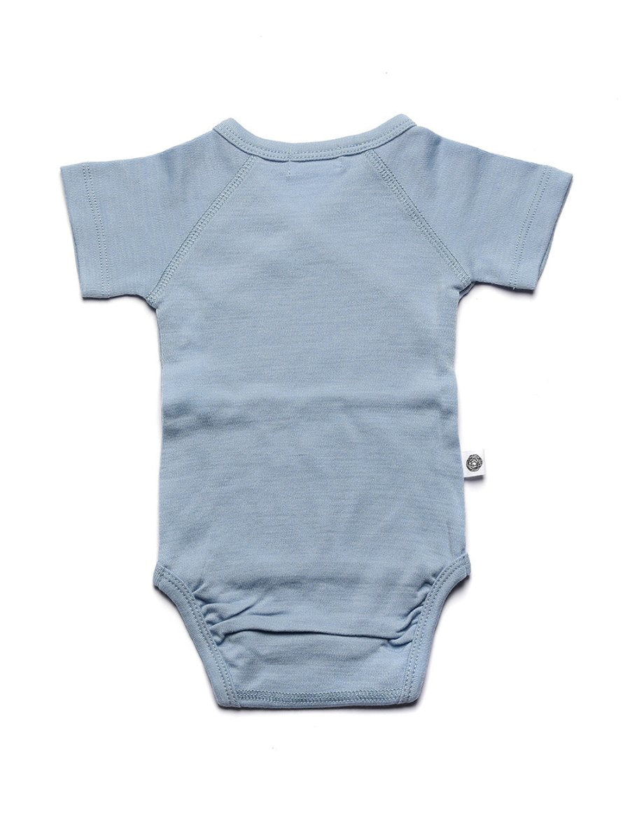 Wool Wrap Romper, Short Sleeve - Merino Wool - Blue Fog - Tiny Tugz™