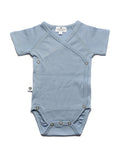 Wool Wrap Romper, Short Sleeve - Merino Wool - Blue Fog - Tiny Tugz™