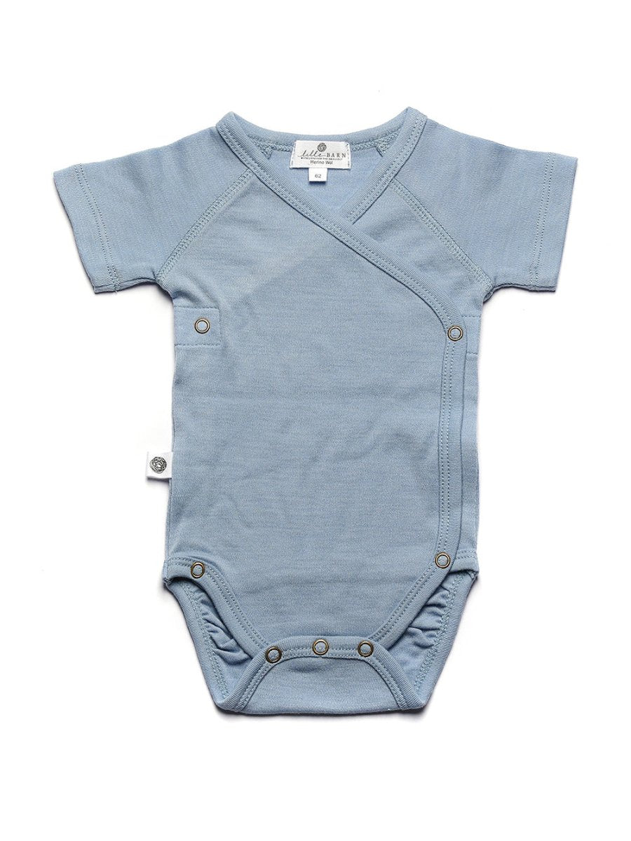 Wool Wrap Romper, Short Sleeve - Merino Wool - Blue Fog - Tiny Tugz™