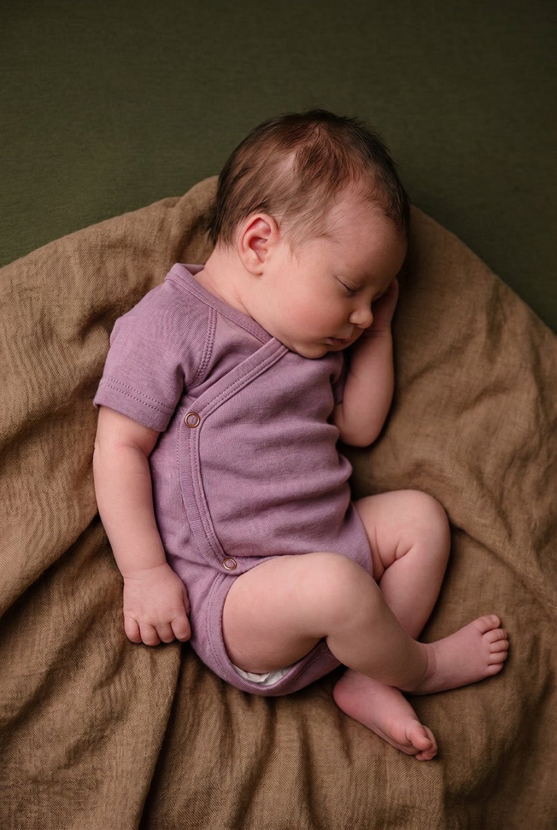 Wool Wrap Romper, Short Sleeve - Merino Wool - Lavender Mist - Tiny Tugz™