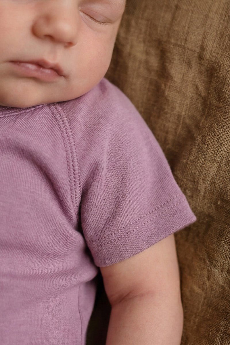 Wool Wrap Romper, Short Sleeve - Merino Wool - Lavender Mist - Tiny Tugz™