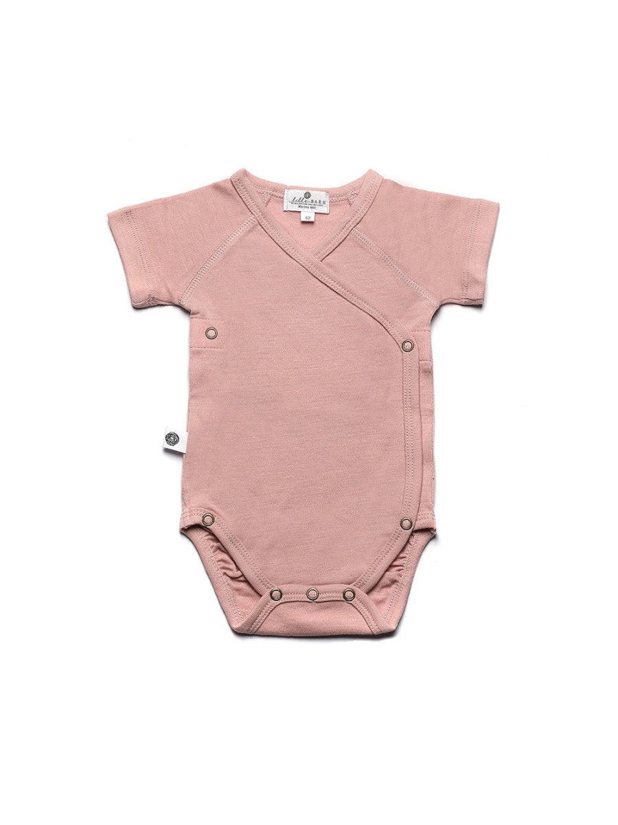 Wool Wrap Romper, Short Sleeve - Merino Wool - Misty Rose - Tiny Tugz™