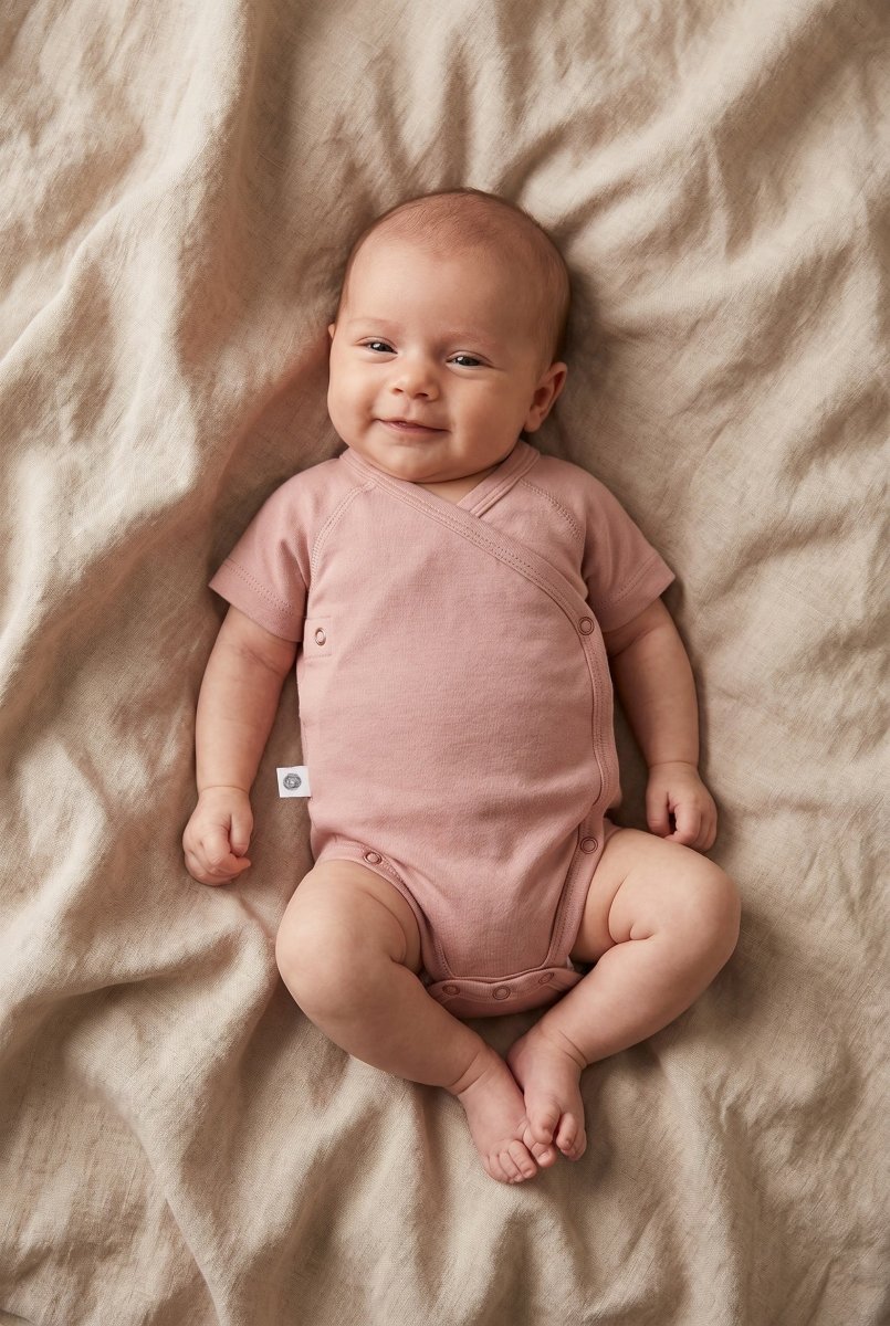 Wool Wrap Romper, Short Sleeve - Merino Wool - Misty Rose - Tiny Tugz™