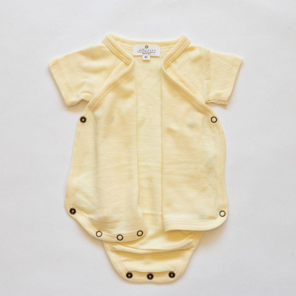 Wool Wrap Romper, Short Sleeve - Merino Wool - Natural - Tiny Tugz™