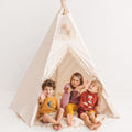 XL Indoor Teepee with Tassels - Ecru - 200 cm - Cotton Canvas & Wooden Poles - Tiny Tugz™